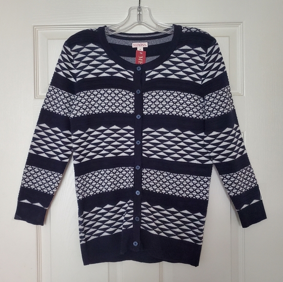 Merona Sweaters - Merona Navy Print 3/4 Sleeve Cardigan